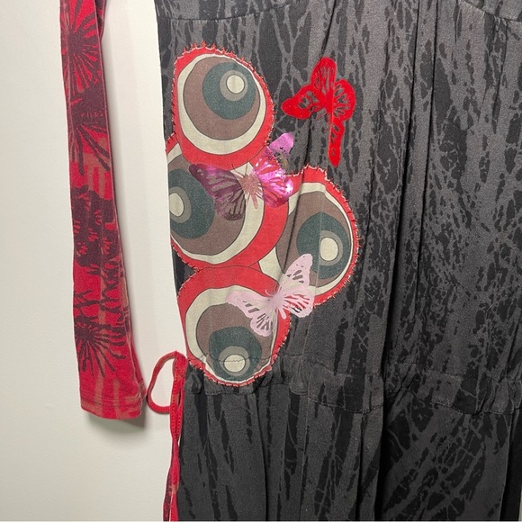 Desigual Women’s black Red Vintage long sleeve V neck A line Dress in size M - Picture 3 of 10